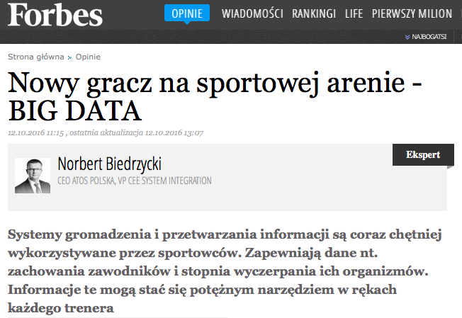 Norbert Biedrzycki forbes sport big data
